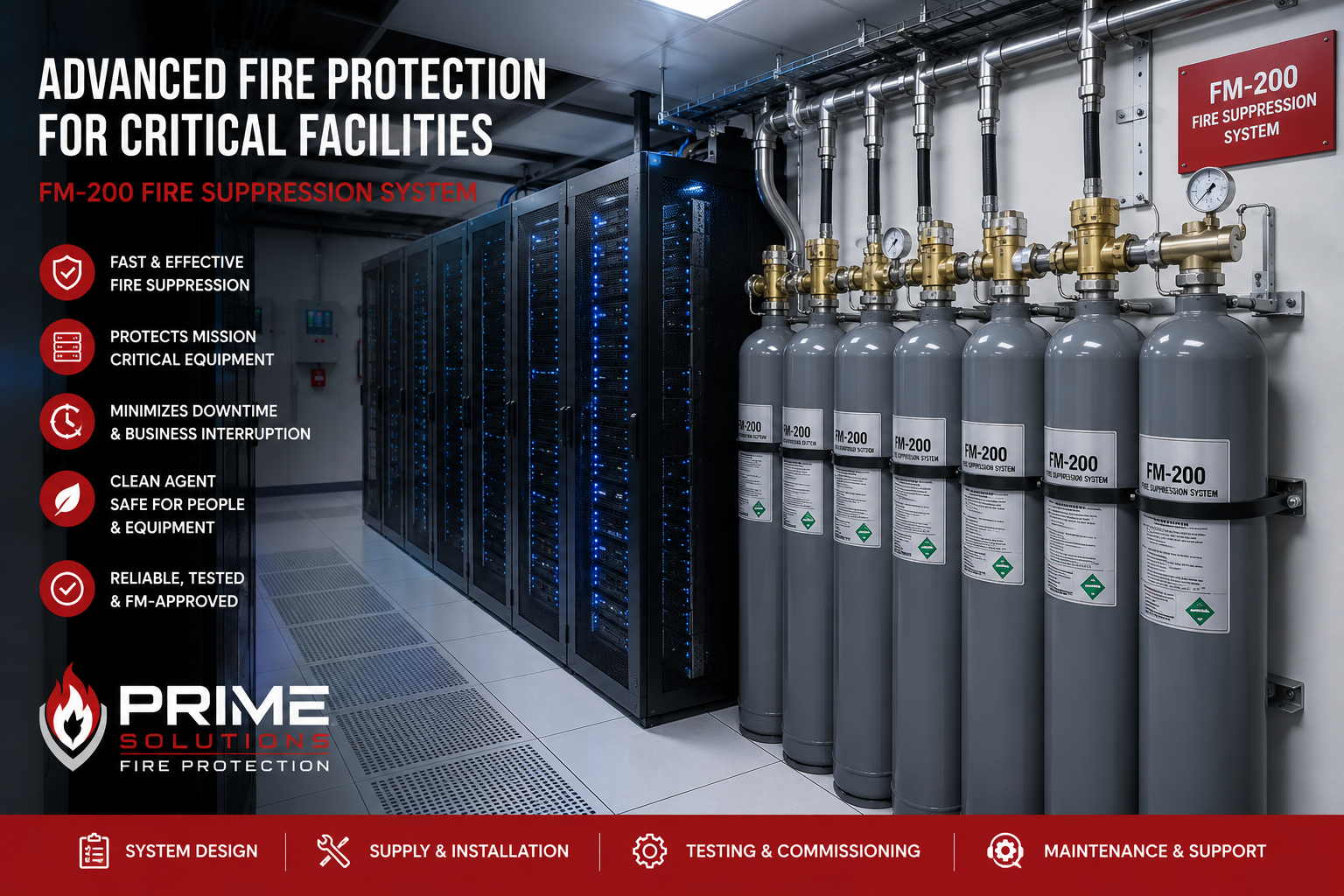 FM200 server room fire suppression project